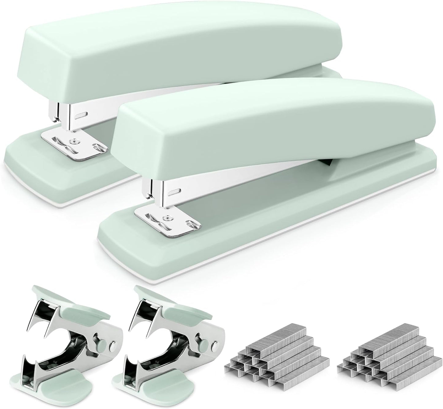 Deli Desktop Stapler, 2 Pack, 25 Sheet Capacity, Includes 2000 Staples and 2 Staple Removers, Green