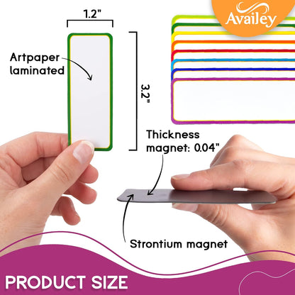 Availey 48 Pieces (3.2 x 1.2") - Colored Border Magnetic Dry Erase Labels - Reusable Strips for Classroom Home Office Garage Refrigerator Blank Writable Erasable Cards Name Tags Students Locker Shelf