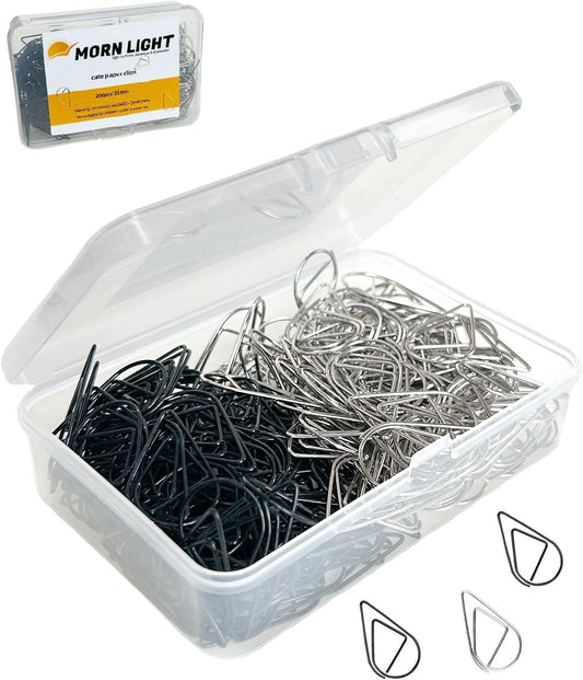 200 Pcs Teardrop Paper Clips Bulk,Stainless Steel Rust-Resistant Paperclips for Wedding Invitations, 3X Stronger Hold with Mirror Polish (Silver + Black, 1inch)