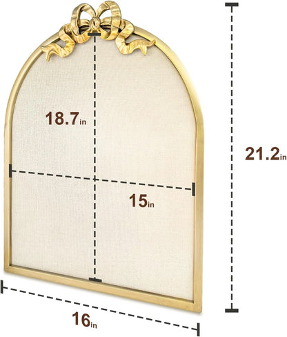 Vintage Arched Linen Cork Board with Gold Bowknot – Decorative Bulletin Board for Walls, Iron Frame Pin Board for Notes, Photos & Reminders, Elegant Vision Board for Home & Office 16"x21"