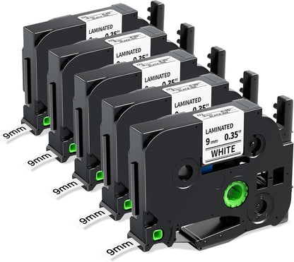 Labelife TZe-221 Label Maker Tape 9mm Compatible with Brother P Touch Label TZe TZ Tape 9mm 0.35 Laminated White 3/8 Inch TZe221 for Brother Ptouch PT D210 PTD220 PT-D200 PT-H110 PTD400,5-Pack