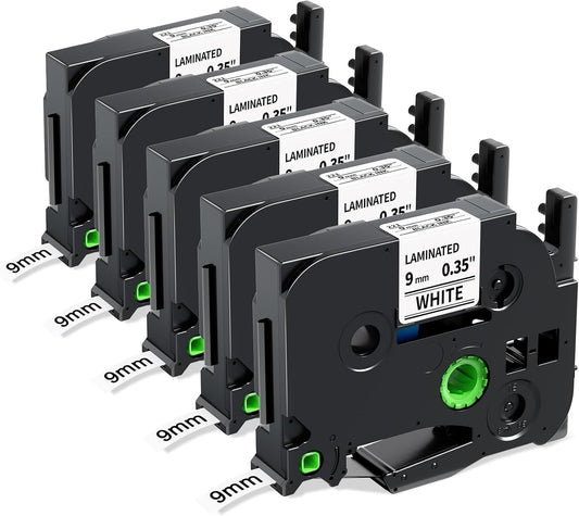Labelife TZe-221 Label Maker Tape 9mm Compatible with Brother P Touch Label TZe TZ Tape 9mm 0.35 Laminated White 3/8 Inch TZe221 for Brother Ptouch PT D210 PTD220 PT-D200 PT-H110 PTD400,5-Pack