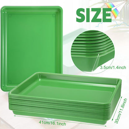 Maitys 15 Pcs Flat Plastic Trays 16.1 x 11.8'' Sensory Storage Tray Paper Stackable Classroom Bins for Office Home Organizer Arts and Crafts Supplies(Green)