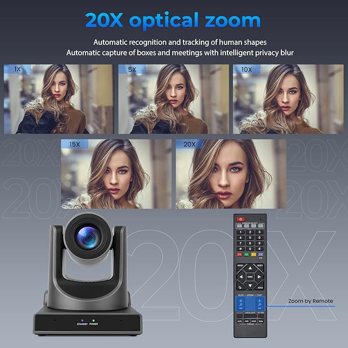 PTZ Camera, 20X HDMI PTZ Camera with Optical Zooming Video and POE with Network IP Live Streaming, Simultaneous 3G-SDI and USB Video Output, Ideal for Church, Conferences, Teaching