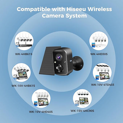 Hiseeu Security Cameras Wireless Outdoor, 3pcs Solar Powered 3K 4MP Surveillance WiFi Cameras for Home Security Outside, PIR/AI Motion Detection, Waterproof, Color Night Vision, 2-Way Audio, Black