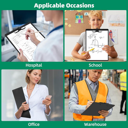 Black Clipboard with Pen Holder, Set of 6 Plastic Clipboard with Low Profile Metal Clip, Hanging Clip boards Holds 8.5x11 Inch Papers, Standard A4 Letter Size Clip Boards for Offices & School