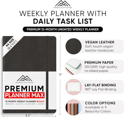Undated, 2025 Planner, 8.5" x 11" - The #1 Productivity Planner to Achieve Your 2025 Goals - Planner 2025-2026 by PRODUCTIVITY STORE (A4, BLACK)