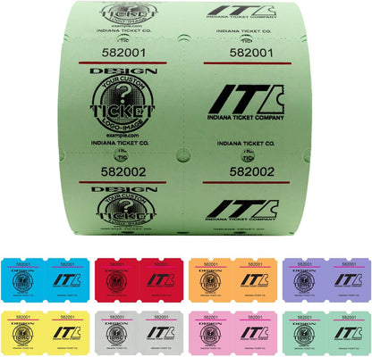INDIANA TICKET CO. 1000 Custom Marquee 2"x 4" Double Roll Raffle Tickets– Add Your Events Logo/Text, Event Tickets, Fundraiser, Classroom Rewards, Entry, Prize Tickets, Carnival, (8 Colors Selection)