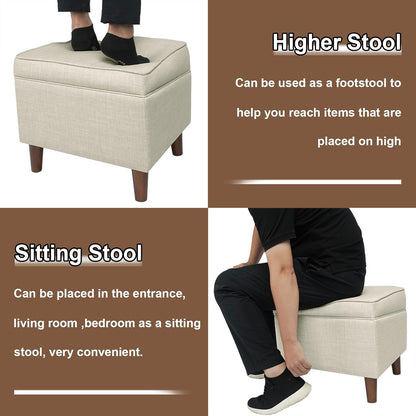Foot Rests with Adjustable Cover, BOGO, Storage Ottoman Dorm, Footstool & Sitting Stool, Ottoman Foot Stool Set for Living Room, Bedroom, Dorm, Beige
