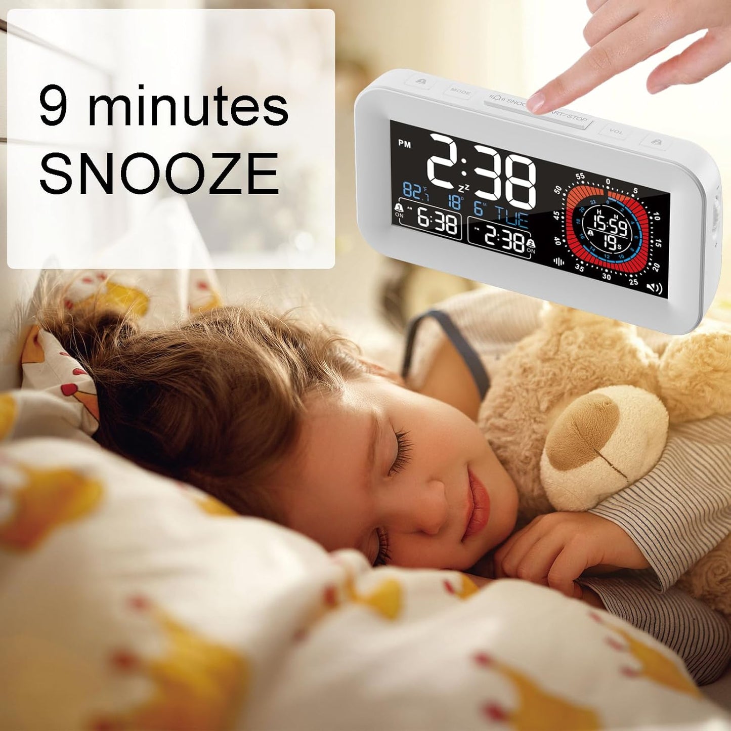 Digital Dual Alarm Clock for Bedroom,Visual Timer Clock for Kids,Dual Display Countdown Stopwatch Timer Dual Alarm Clock, Time Management Station for Homeschooling Teaching Home Kitchen Office (White)