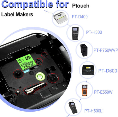 2 Pack Compatible for Ptouch TZe-D41 TZ-D41 TZe TZ Label Tape 18mm 0.7'' Laminated Black on Fluo Green Tape Label Maker Tape for PT-D600 PT-D610BT PT-D600VP PT-P710BT PT-P750W