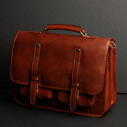 Time Resistance Leather Briefcase – Italian Handmade Leather Laptop Bag – Briefcase Convertible into Backpack