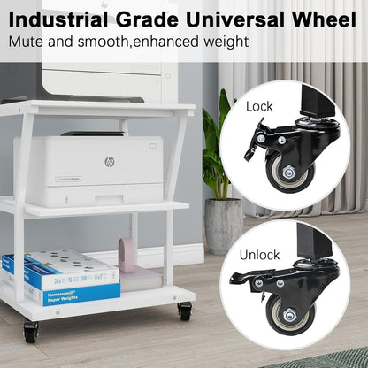 Natwind 3-Tier Large Printer Stand,23.6"x23.6"x29.5" Heavy-Duty Printer Table Cart with Paper Storage Shelf & Wheels,Ideal for Home Office Laser Printers, Copiers (White)
