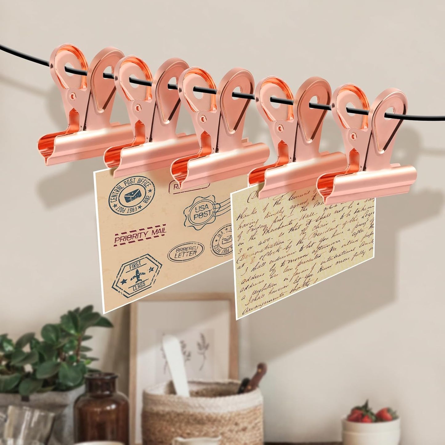 SIAMESE Bulldog Clips, 8 Pcs Binder Clips for Office & Kitchen, Multi-Purpose Binder and Food Bag Clamps for Sealing, Storage, Hanging (Rose Gold)