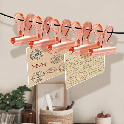 SIAMESE Bulldog Clips, 8 Pcs Binder Clips for Office & Kitchen, Multi-Purpose Binder and Food Bag Clamps for Sealing, Storage, Hanging (Rose Gold)