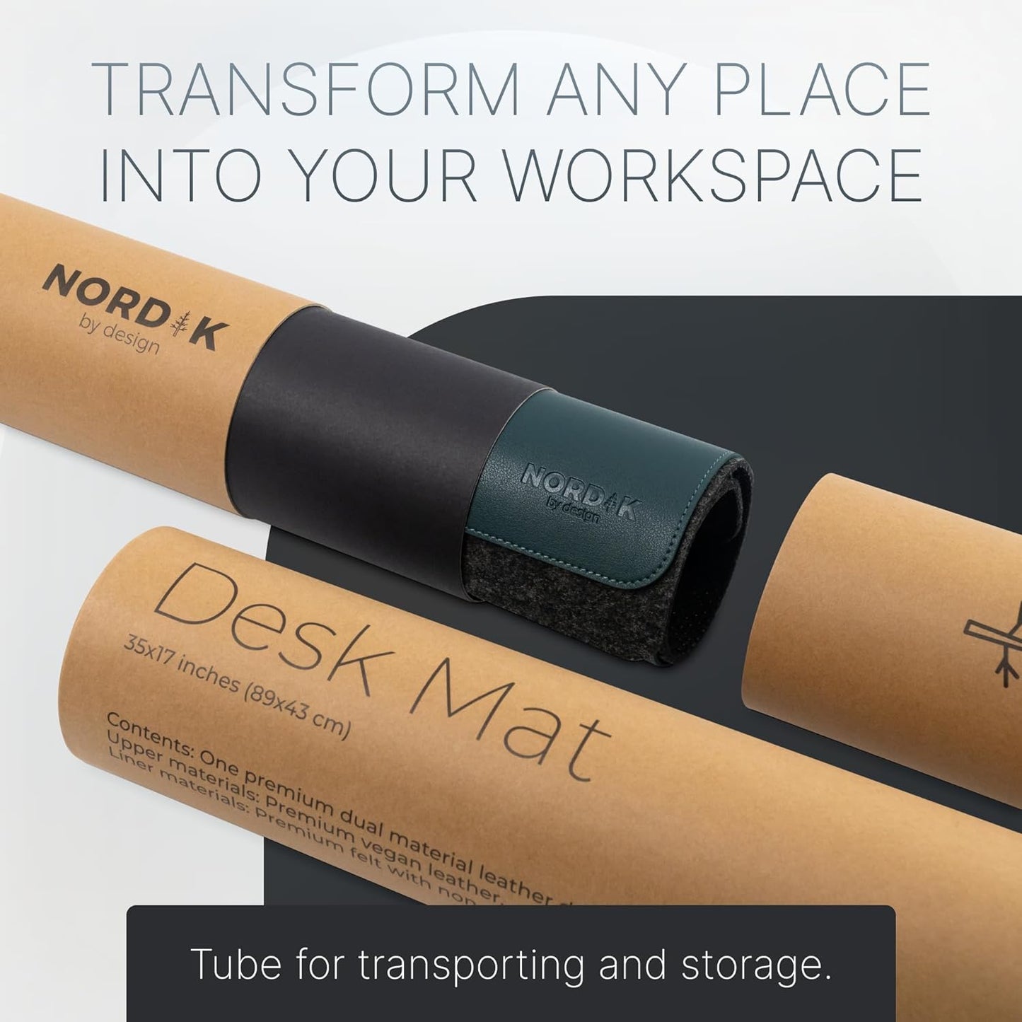 Nordik Felt and Leather Desk Mat Non-Slip - Green - 35 X 17 Inch - Dual Layer - Felt and Vegan Leather Desk Pad - Document Organizers - Blotter and Desktop Mat - Protector Laptop Matt for Desktop