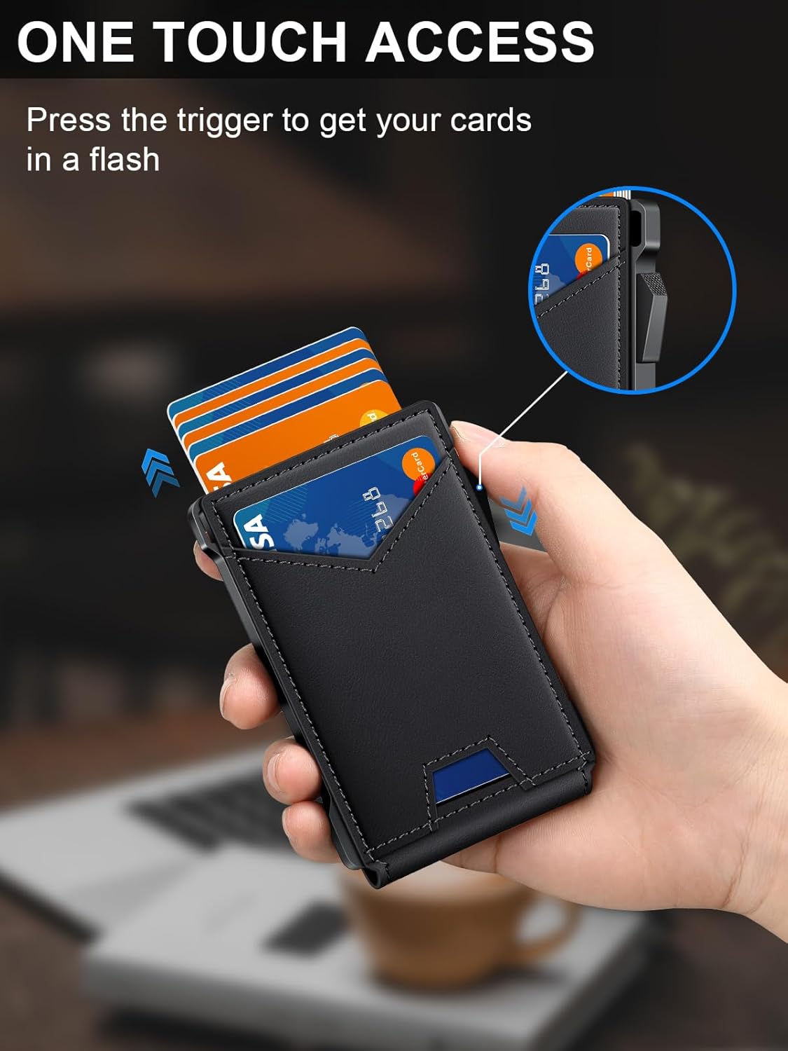 Wallet for Men RFID Wallet with 2 ID Windows & Money Clip, Slim Pop Up Card Holder for 10-12 Cards, Bifold Minimalist Smart Wallet for Front Pocket, Compact Metal Credit Card Holder, Gifts for Men