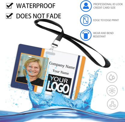 Custom Id Badge, Personalized Employee Photo Identification Card with Lanyard, Durable ID Card for Office Worker Doctor Nurse Student-Horizontal-Template1