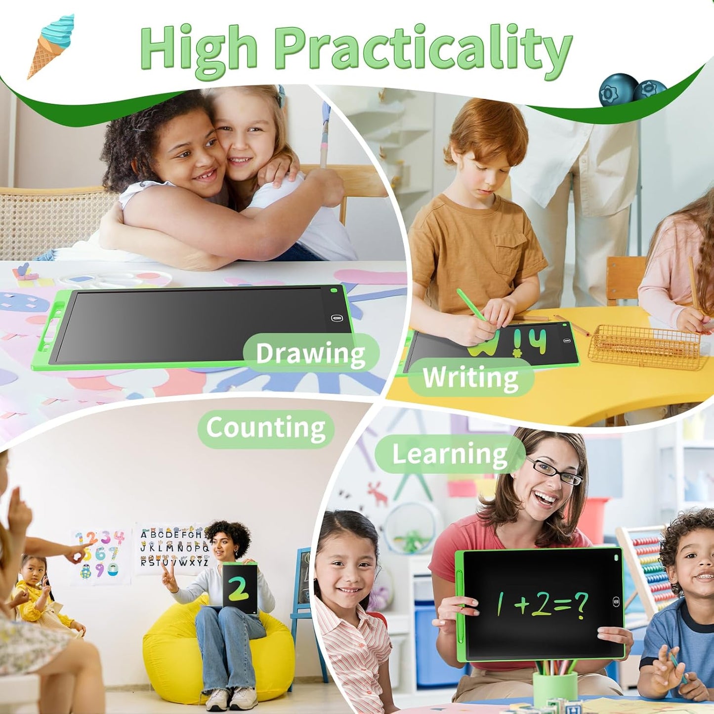 [4 Pack] Genialba LCD Writing Tablet 8.5-Inch Colorful Doodle Board, Toddler Learning Educational Toys Gifts for 3-8 Years Old Girls and Boys, Electronic Drawing Pad for Kids (Pink&Blue&Green&Purple)