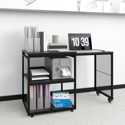Natwind 24''x20''x29'' Large Printer Stand with Storage Shelves,Extendable Home Craft Table,Home Office Organization Desk, Versatile Table for Home Office, Kitchen, Study Room, Living Room (Black)