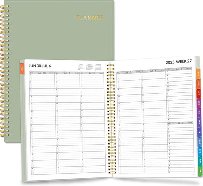 SUNEE 2025-2026 Appointment Book, Quarter-Hourly, Weekly & Monthly - from July 2025 to June 2026, 8.5"x11" Academic Planner, Flexible Cover, Note Pages, Pockets, Bookmark, Spiral Binding, Sage Green