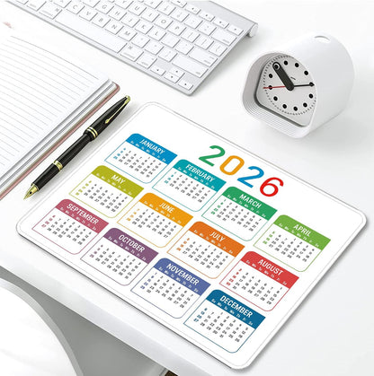 2026 Calendar Mouse pad, Gaming Stitched Edge Computer Accessory Mouse Pad, Rectangular Anti Slip Chloroprene Rubber Mouse Pad for Office and Home Use (White Calendar Mouse Pad)