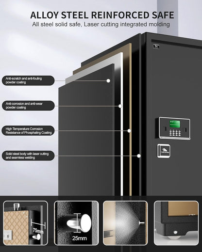 【US STOCK】TIGERKING 11.5 Cubic Feet Extra Large Heavy Duty Safe Box, Home Safe with Double Safety Key Lock and Separate Lock Box, Digital safe with 3 Removable Shelf for Home Hotel Office,180lbs