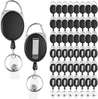 50 Pack Retractable Badge Holders with Key Ring and Belt Clip, ID Badge Reels with 23.6 Inch Cord for Nurses Office Staff Teachers Students Events Name Tags & Keys