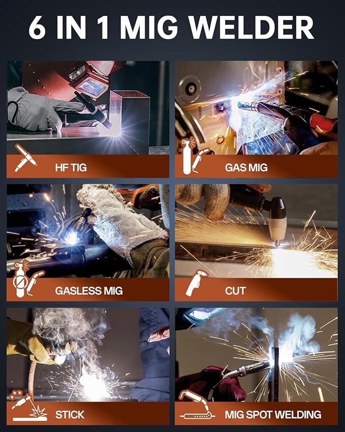 HITBOX Plasma Cutter Welder Combo, Synergy MIG Welder 200A, 220V [6 in 1] Gasless/Gas MIG/HF TIG/Plasma Cutter 40A/Stick/Spot, 2T/4T Aluminum Multi Process Welder Machine (HBMC270)