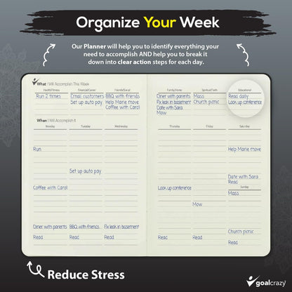 Undated Planner - 90 Day Guided Journal, 2024 2025 Weekly Organization, Productivity Habit Tracker, Inspirational, Life Setting, Leather, Almond Pages (black)