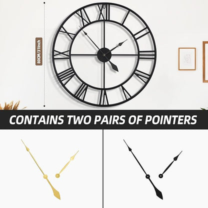 Large Wall Clocks for Living Room Decor, 32 Inch Round Black Metal Silent Non Ticking Battery Operated Jumbo Numerals Modern Vintage Decorative Clock Wall for Bedroom,Kitchen,Office,Farmhouse