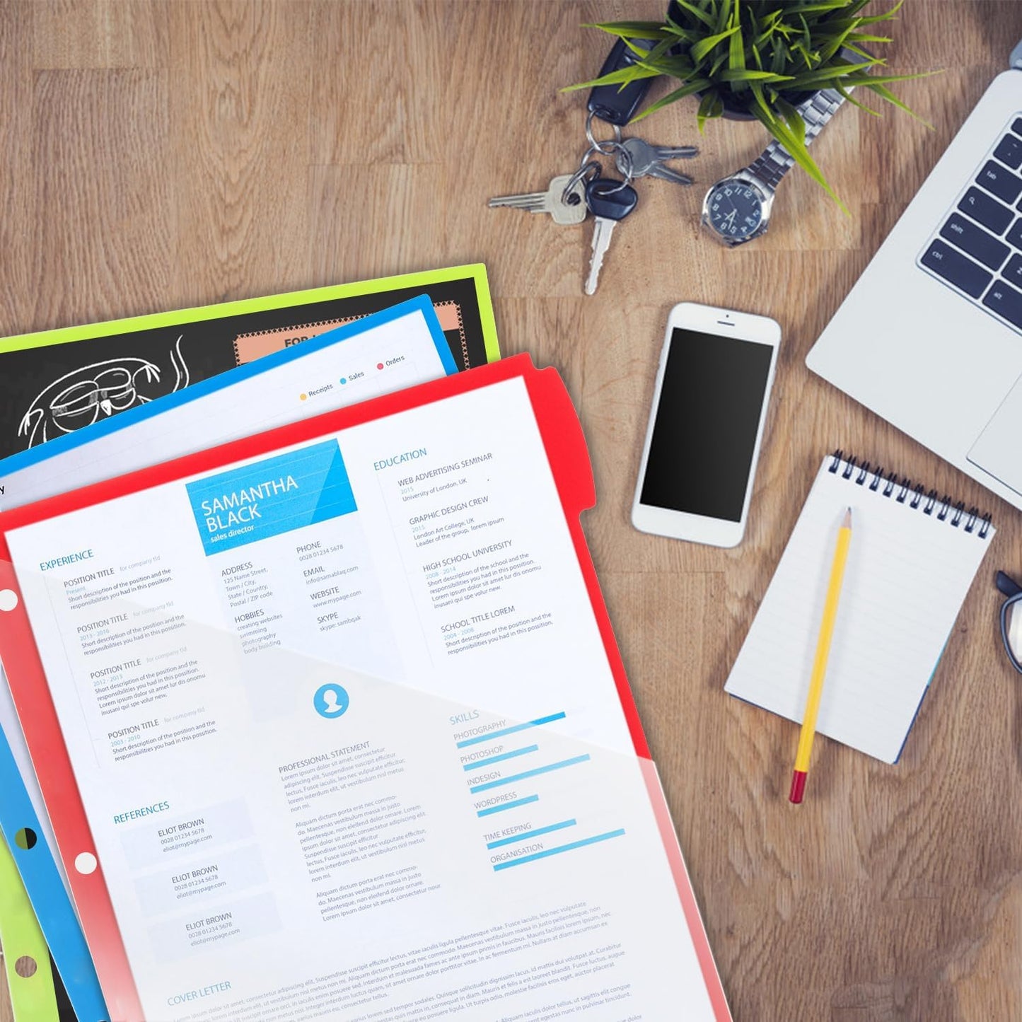 5 Tabs Plastic Dividers with Clear Front Pocket - 3 Sets, Pocket Dividers for 3 Ring Binder, Multi-Color Binder Dividers, Total 15 Tabs