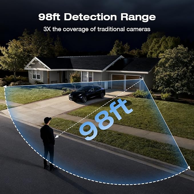 Solar Camera Outdoor Wireless, 2K Color Night Vision, Always-on-Video Security Camera Wireless Outdoor, Smart 24/7 Recording, Auto-Tracking, 2.4GHz Wi-Fi, IP65, Alexa