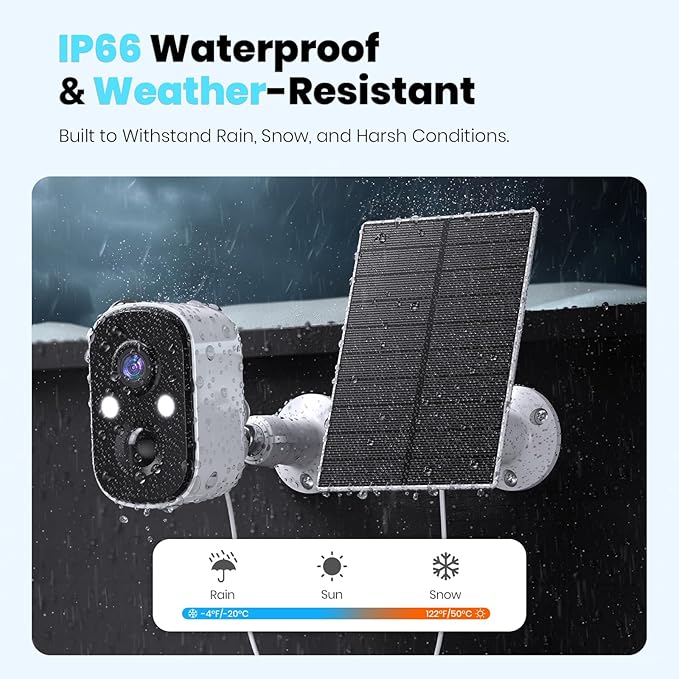 Techage Solar Security Cameras Wireless Outdoor, 2K Battery Powered WiFi Cameras for Home Security with AI Motion Detection, Color Night Vision, 2-Way Talk, IP66 Waterproof, Cloud/SD Storage 2 Pack