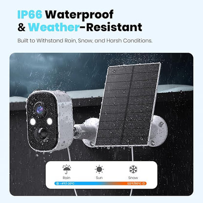 Techage Solar Security Cameras Wireless Outdoor, 2K Battery Powered WiFi Cameras for Home Security with AI Motion Detection, Color Night Vision, 2-Way Talk, IP66 Waterproof, Cloud/SD Storage 2 Pack