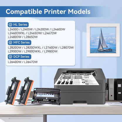 MYTONER Compatible Toner Cartridge and Drum Unit Replacement for Brother TN830XL TN830 XL/V/R TN-830 DR830 DR-830 Drum for DCP-L2640DW HL-L2460DW MFC-L2820DW XL HL-L2405W L2400D Printer 2 Toner 1 Drum