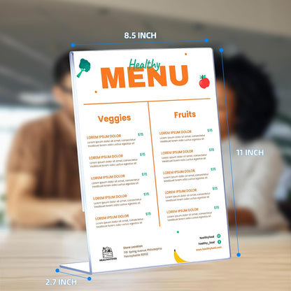 6 Pack Acrylic Sign Holder 8.5 x 11, Clear Plastic Display Stands for Tabletop, L-Shape Acrylic Stands for Flyers, Documents, Office, Restaurants, Vertical Sign Holder 8.5x11 for Desktop