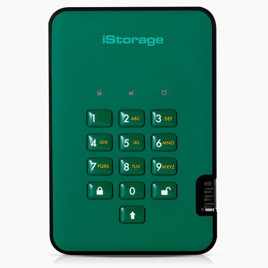 iStorage diskAshur2 HDD 4TB Green | Secure portable hard drive | Password protected | Dust & water resistant | Hardware Encryption