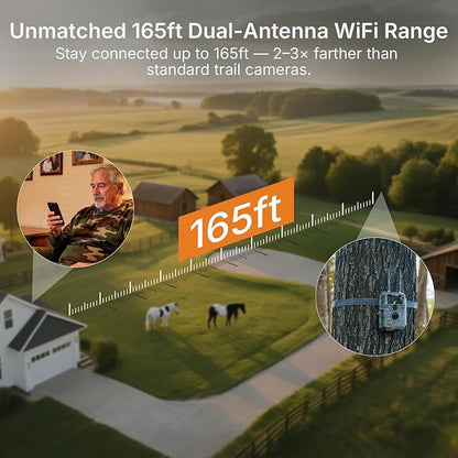 GardePro E6+ WiFi Trail Camera (Non-Cellular), 64MP Game Camera with Dual Antennas & 165 ft WiFi Range, No Glow Night Vision, Motion Activated