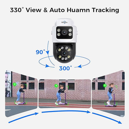 [Dual Lens+Human Tracking] Hiseeu 4K PoE Security Camera System, 4 Pcs 6MP PoE PTZ Cameras, 300°Pan 90°Tilt,Color Night Vision, Motion Detect,2 Way Audio,Smart Playback,0 Fee, 3TB HDD, 7/24 Record