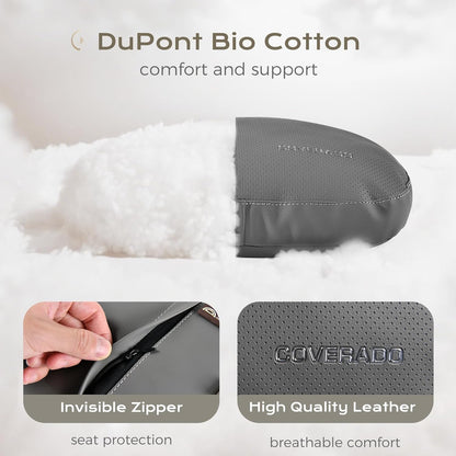 Coverado Leather Car Headrest Pillow Car Neck Pillow with Adjustable Strap, Head Support Rest Driver Relax Head Muscles Relieve Driving Fatigue, Breathable & Removable Cover, Gray