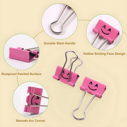 Coideal Smiling Binder Paper Clips - 40 Pcs 19mm Mini Colored Metal Fun Clip Clamps with Cute Smile Face Assorted Color for Office (0.75 inch, Small)