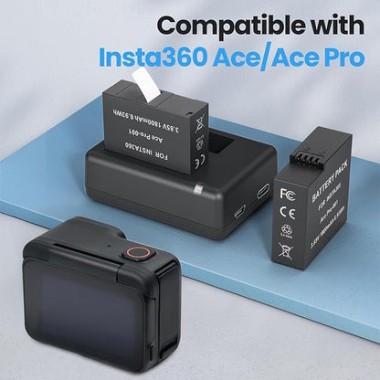 2 Packs 1800mAh Batteries for Insta 360 Action Camera, Compatible with Insta360 Ace Pro 2/Ace Pro/Ace Camera, with Dual Fast Charge Hub