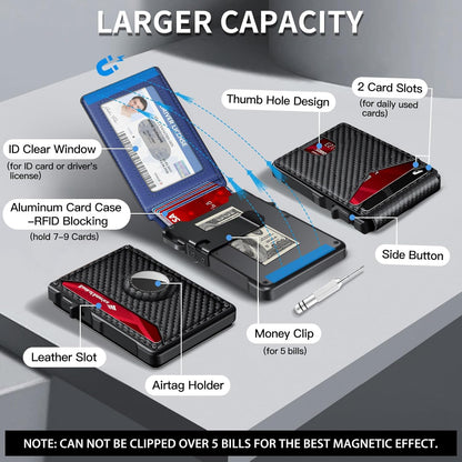 Airtag Wallet for Men, Mens Smart Wallet for Air Tag RFID Blocking, Minimalist Bifold Pop Up Aluminum Credit Card Case Holder 12+ Cards with ID Window, Gift for Men, No Airtag Included, Carbon Blue