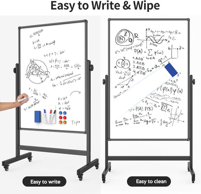48x32inches Mobile Whiteboard - Adjustable Height, Standing Whiteboard on Wheels, Double-Sided Magnetic Dry Erase Board for Office, Home, Classroom
