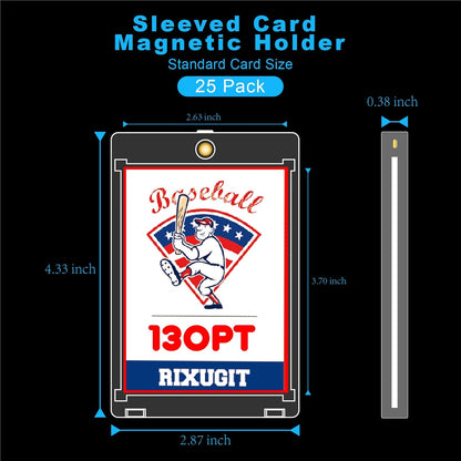 25-Pack One-Touch Magnetic Card Holders - 130PT Trading Card Protectors with Larger 2.63" x 3.70" Inner Dimensions, Fits Soft Card Sleeve on Card First, Then into Card Holder for Double Protection