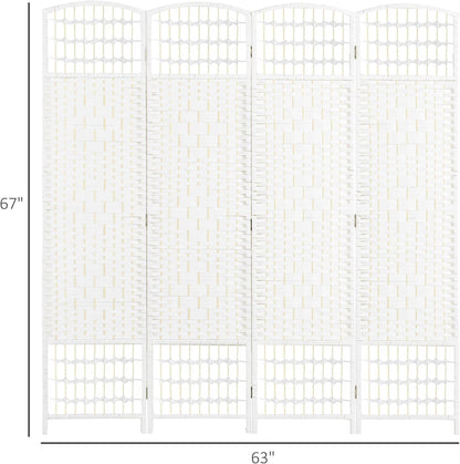 NicBex Room Divider 4 Panel Room Dividers with Woven Paper Design Partition Room Dividers and Folding Privacy Screens 5.6 FT Wall Divider for Office, Room Separation,63.6" W x 0.5" D x 67" H, White