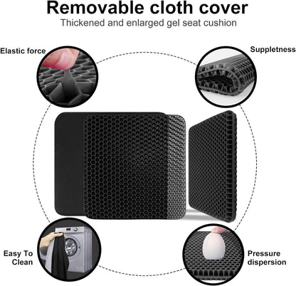 Extra Large Gel Seat Cushion, 17x17inch Double Thick Egg Gel Cushion for Pressure Pain Relief, Breathable Wheelchair Cushion Chair Pads for Car Seat Office Chair (Black)