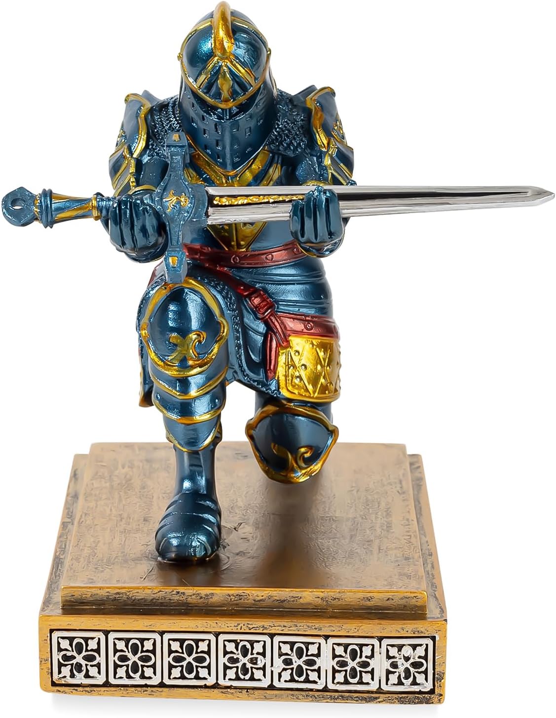 MACLARONX Kneeling Knight Pen Holder with Sword Medieval Warrior Fancy Pencil Stand for Office Desk Home Decor for Men Father Husband Armor Soldier Statue