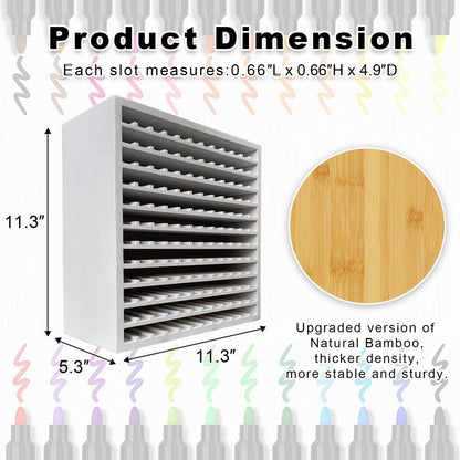 MinBoo Bamboo Art Supply Storage Rack - Wooden Marker Organizer for 144 Markers, Pens, Colored Pencils, Paint Brushes (White)